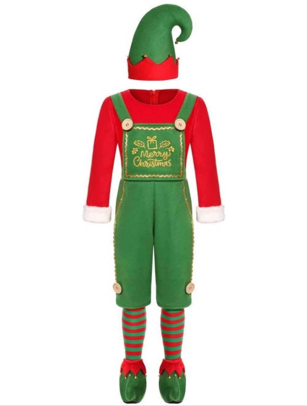 Boys Festive Red & Green Elf Hoodie with Gold Embroidery,size large